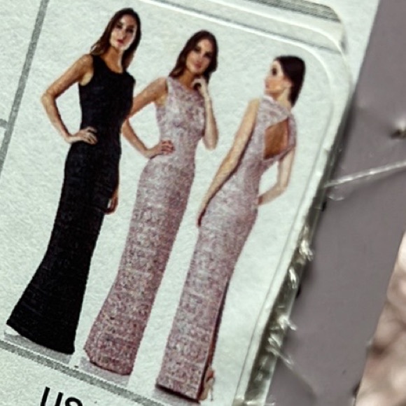 JS collections NAVY& PINK chevron ribbon embroidered back cutout long dress - Picture 9 of 11